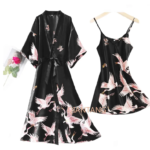 Conjunto de camisón Sexy para mujer, pijama de 2 piezas con cuello en V, ropa de dormir sedosa, traje para dormir de primavera para mujer, bata, bata, bata para el hogar, ropa de casa