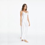 Camisones de encaje con cuello en V, ropa de dormir blanca hasta el tobillo, camisón con tirantes finos para mujer, ropa de dormir larga para mujer SLA501W - Imagen 3