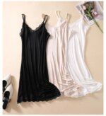 Camisón Sexy de encaje con cuello en V de seda Mulberry, vestido de noche para mujer, camisón fino con tirantes, camisón de verano para mujer - Imagen 6