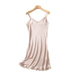Camisón Sexy de encaje con cuello en V de seda Mulberry, vestido de noche para mujer, camisón fino con tirantes, camisón de verano para mujer - Imagen 3