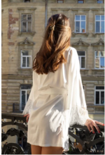 Bata de satén blanca para novia, Kimono de seda con mangas de encaje para dama de honor - Imagen 2