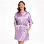 Albornoz corto de seda para mujer, sexy, de satén, para dama de honor, novia, kimono de boda, ropa de dormir, camisón, vestido, albornoz de baño, pijama, rosa - Imagen 5