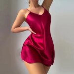 Vestido de noche curvo, sujetador de seda, lencería de Color sólido, camisón elegante para mujer, ropa interior caliente con cuello en V, picardías Sexy, ropa de dormir - Imagen 4