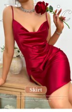 Vestido de tirantes sin espalda para mujer, pijama cómodo de verano, camisón sexy de imitación de seda satinada lisa sin espalda - Imagen 2