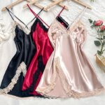 Camisón de seda sin mangas para mujer, vestido Halter, pijamas de verano, encaje bordado suave, ropa de dormir corta dividida, camisón elegante