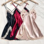 Camisón de seda sin mangas para mujer, vestido Halter, pijamas de verano, encaje bordado suave, ropa de dormir corta dividida, camisón elegante - Imagen 2