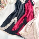 Camisón de seda sin mangas para mujer, vestido Halter, pijamas de verano, encaje bordado suave, ropa de dormir corta dividida, camisón elegante - Imagen 3