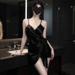 Camisón Sexy de Encaje Satinado con Tirantes Ajustables y Escote en V, Ropa de Dormir Íntima, Vestido de Encaje de Verano con Tirantes - Imagen 3