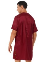 Camisón de satén para hombre y mujer, ropa de dormir de manga corta con cuello en V, ropa de dormir para el hogar, ropa de dormir con abertura lateral, albornoz para dormir - Imagen 3