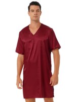 Camisón de satén para hombre y mujer, ropa de dormir de manga corta con cuello en V, ropa de dormir para el hogar, ropa de dormir con abertura lateral, albornoz para dormir - Imagen 2