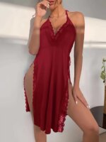 Nuevo camisón de mujer con tirantes para el cuello, vestido sin espalda con abertura, lencería de cintura alta, ropa de dormir con escote en V profundo, detalles de encaje y satén, ideal para usar en casa. - Imagen 5