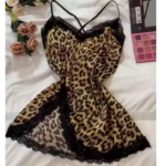 Camisón de satén de seda de leopardo para mujer, ropa de dormir sin mangas con abertura lateral de encaje, ropa de dormir Sexy con cuello en V, ropa de casa para mujer, vestido de pijama de tela
