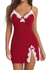 Camisón Sexy de encaje de seda satinado con cuello en V, ropa de dormir para mujer con dobladillo dividido, lencería suave, vestido de noche sin mangas, ropa de dormir femenina - Imagen 3