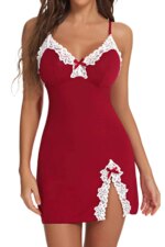 Ropa de dormir Sexy para mujer, camisón de satén de seda con encaje y cuello en V, dobladillo dividido, lencería suave, vestido de noche sin mangas, ropa de dormir femenina - Imagen 3