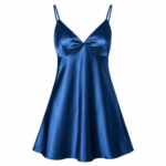 Camisón de Satén para Mujer, Vestido Tipo Camisola Azul con Cuello en V para Noche de Bodas