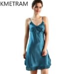 KMETRAM Vestido de noche 100% seda de morera para mujer, camisones sexys con cuello en V, ropa de dormir de verano, ropa de mujer 2026, pijama