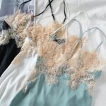 Meet'r-ropa de dormir de satén para mujer, camisón Sexy de encaje con espalda descubierta, pijama bifurcado con cuello en V y Tanga, ropa de noche con tirantes - Imagen 6