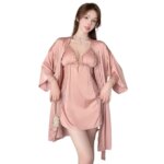 Conjunto de Dos Piezas de Lencería Sexy de Satén con Encaje para Mujer, Camisón de Verano con Relleno en el Pecho, Cuello en V, Ropa de Dormir Cómoda para el Hogar - Imagen 5
