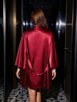 Elegante Camisón de Satén Color Vino Tinto con Encaje para Mujer, con Bata Abierta a Juego, Conjunto de Pijama de Lujo - Imagen 2