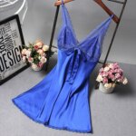 Vestido de noche de satén de seda Sexy para mujer, camisón sin mangas de encaje para dormir, camisones con cuello en V, camisa de noche, ropa de dormir de moda - Imagen 5