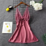 Vestido de noche de satén de seda Sexy para mujer, camisón sin mangas de encaje para dormir, camisones con cuello en V, camisa de noche, ropa de dormir de moda - Imagen 6