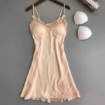 Vestido de noche de satén de seda Sexy para mujer, camisón sin mangas con cuello en V, camisón de encaje, ropa de dormir para mujer, Tops para dormir - Imagen 2