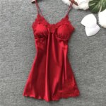 Vestido de noche de satén de seda Sexy para mujer, camisón sin mangas con cuello en V, camisón de encaje, ropa de dormir para mujer, Tops para dormir - Imagen 5