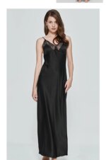 Camisón Sexy para Mujer, Vestido Largo de Noche, Seda Artificial, Escote Profundo en V, Ropa de Dormir, Bata de Dormir Femenina - Imagen 3