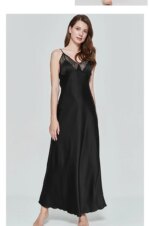 Camisón Sexy para Mujer, Vestido Largo de Noche, Seda Artificial, Escote Profundo en V, Ropa de Dormir, Bata de Dormir Femenina - Imagen 4