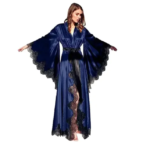 Batas para mujer, ropa de dormir, pijamas tipo kimono, largo puro, seda negra, encaje satinado, vestido de fotografía, vestido de novia para boda, sesión de fotos - Imagen 3