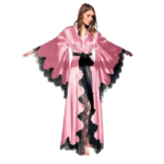 Batas para mujer, ropa de dormir, pijamas tipo kimono, largo puro, seda negra, encaje satinado, vestido de fotografía, vestido de novia para boda, sesión de fotos - Imagen 2