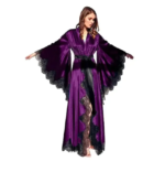 Batas para mujer, ropa de dormir, pijamas tipo kimono, largo puro, seda negra, encaje satinado, vestido de fotografía, vestido de novia para boda, sesión de fotos - Imagen 5