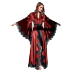 Batas para mujer, ropa de dormir, pijamas tipo kimono, largo puro, seda negra, encaje satinado, vestido de fotografía, vestido de novia para boda, sesión de fotos - Imagen 4