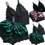 2PCS Ropa de dormir de encaje para mujer Lencería Tops Pantalones cortos Conjunto Babydoll Pijamas casuales Ropa de dormir - Imagen 5