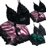 2PCS Ropa de dormir de encaje para mujer Lencería Tops Pantalones cortos Conjunto Babydoll Pijamas casuales Ropa de dormir - Imagen 4