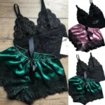 2PCS Ropa de dormir de encaje para mujer Lencería Tops Pantalones cortos Conjunto Babydoll Pijamas casuales Ropa de dormir - Imagen 2