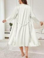 Bata de satén para mujer con cinturón, elegante, de color liso, sedosa y cómoda, para estar en casa - Imagen 6