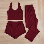 Conjunto de Pijamas de 3 Piezas para Mujer, Ropa de Dormir, Camiseta sin Mangas, Pantalones Cortos y Largos, con Detalles de Encaje, para Estar en Casa o Descansar - Imagen 2