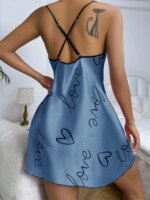 Camisón con estampado de corazón Vestido de dormir elegante con cuello redondo y espalda cruzada Ropa de dormir para mujer - Imagen 4