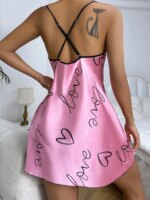 Camisón con estampado de corazón Vestido de dormir elegante con cuello redondo y espalda cruzada Ropa de dormir para mujer - Imagen 5