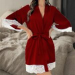 Nuevo Kimono Elegante de Satén para Mujer 2025 con Encaje, Camisón Corto, Ropa de Dormir con Cuello en V y Cinturón, Ropa de Estar por Casa para Novias, Regalo para Damas de Honor - Imagen 6