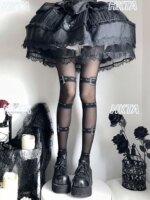 Medias de mujer Lolita Sweet Cool con ligas, estampadas, negras, estilo gótico Y2K, subcultura streetwear, pantimedias transparentes - Imagen 3