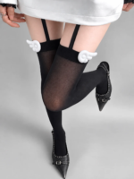 Medias largas negras de tubo alto sexys y delgadas para mujer, con liguero de ala sobre la rodilla, estilo japonés, medias JK... - Imagen 4