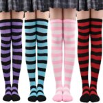 1 par de medias a rayas de colores calcetines por encima de la rodilla moda mujer mantener caliente Soks Sexy Slim Long Soks negro blanco rayas medias