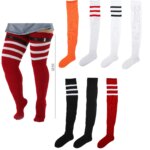 Calcetines por encima de la rodilla de talla grande para mujer, calentadores de piernas a rayas altas hasta el muslo, medias largas, 1 par