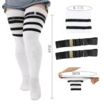 Calcetines por encima de la rodilla de talla grande para mujer, calentadores de piernas a rayas altas hasta el muslo, medias largas, 1 par - Imagen 4