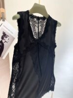 Chaleco de seda para mujer, de seda de morera, para exterior, nueva colección primavera-verano 2025, top interior sin mangas con tirantes y encaje, de corte holgado - Imagen 6