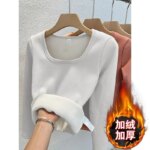 Ropa interior térmica de invierno para mujer, Tops con cuello cuadrado, jersey básico de lana, Top de cuello redondo, camisa térmica informal para mujer - Imagen 3