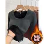 Ropa interior térmica de invierno para mujer, Tops con cuello cuadrado, jersey básico de lana, Top de cuello redondo, camisa térmica informal para mujer - Imagen 4