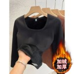 Ropa interior térmica de invierno para mujer, Tops con cuello cuadrado, jersey básico de lana, Top de cuello redondo, camisa térmica informal para mujer - Imagen 2
